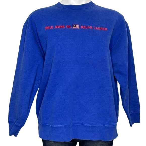 Vintage Polo Jeans Co Ralph Lauren blue flag sweatshirt small - Picture 3 of 8